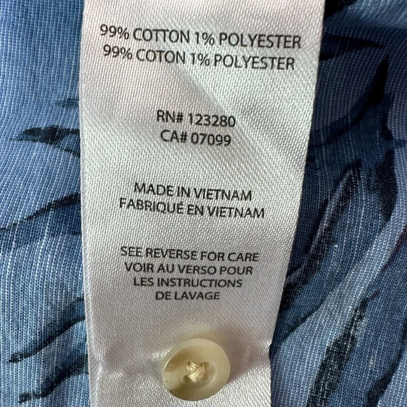 Travis Mathew Short Sleeve Button Up Shirt Medium Blue Tropical Leaf Print Golf - Picture 9 of 10